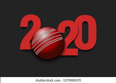 New Year numbers 2020 and cricket ball on an isolated background. Creative design pattern for greeting card, banner, poster, flyer, party invitation, calendar. Vector illustration