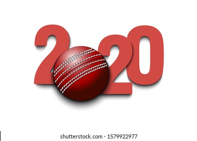 New Year numbers 2020 and cricket ball on an isolated background. Creative design pattern for greeting card, banner, poster, flyer, party invitation, calendar. Vector illustration