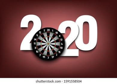 New Year numbers 2020 and a dartboard on an isolated background. Creative design pattern for greeting card, banner, poster, flyer, party invitation, calendar. Vector illustration
