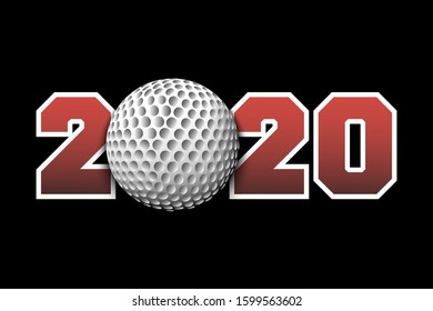 New Year numbers 2020 and golf ball on an isolated background. Creative design pattern for greeting card, banner, poster, flyer, party invitation, calendar. Vector illustration