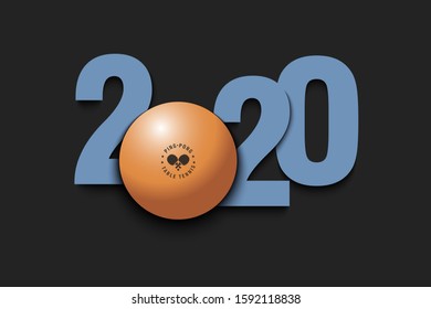 New Year numbers 2020 and ping-pong ball on an isolated background. Creative design pattern for greeting card, banner, poster, flyer, party invitation, calendar. Vector illustration