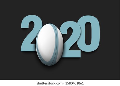 New Year numbers 2020 and rugby ball on an isolated background. Creative design pattern for greeting card, banner, poster, flyer, party invitation, calendar. Vector illustration