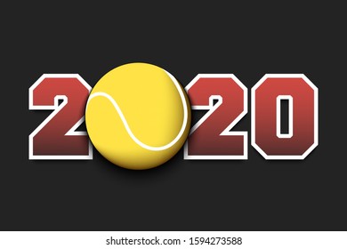 New Year numbers 2020 and tennis ball on an isolated background. Creative design pattern for greeting card, banner, poster, flyer, party invitation, calendar. Vector illustration