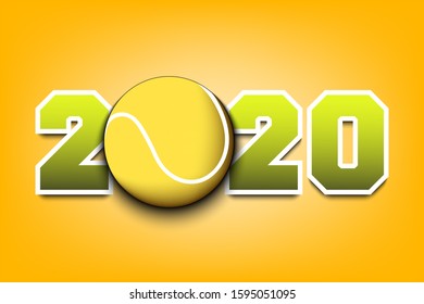 New Year numbers 2020 and tennis ball on an isolated background. Creative design pattern for greeting card, banner, poster, flyer, party invitation, calendar. Vector illustration