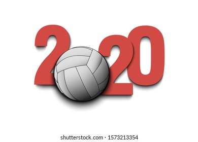 New Year numbers 2020 and volleyball ball on an isolated background. Creative design pattern for greeting card, banner, poster, flyer, party invitation, calendar. Vector illustration