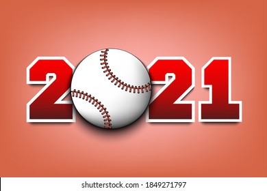 Los números de Año Nuevo 2021 y el béisbol en un contexto aislado. Diseño creativo para tarjeta de saludo, banner, afiche, volante, invitación a fiesta, calendario. Ilustración del vector