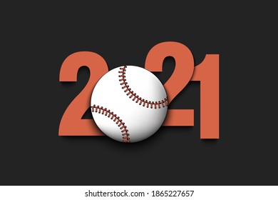 New Year numbers 2021 and baseball ball on an isolated background. Creative design pattern for greeting card, banner, poster, flyer, party invitation, calendar. Vector illustration