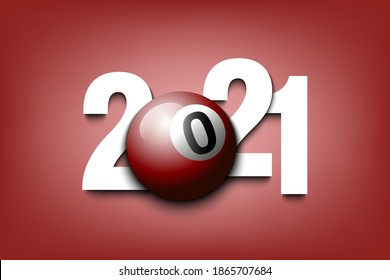 New Year numbers 2021 and billiard ball on an isolated background. Creative design pattern for greeting card, banner, poster, flyer, party invitation, calendar. Vector illustration
