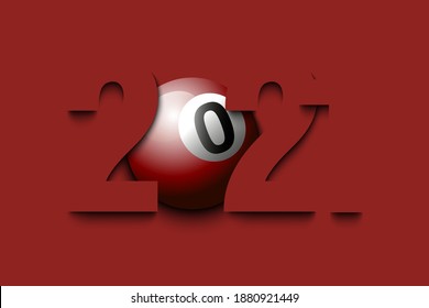 New Year numbers 2021 and billiard ball on an isolated background. Creative design pattern for greeting card, banner, poster, flyer, party invitation, calendar. Vector illustration