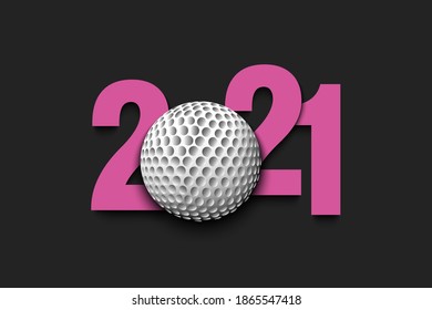 New Year numbers 2021 and golf ball on an isolated background. Creative design pattern for greeting card, banner, poster, flyer, party invitation, calendar. Vector illustration