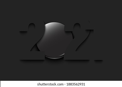 New Year numbers 2021 and hockey puck ball on an isolated background. Creative design pattern for greeting card, banner, poster, flyer, party invitation, calendar. Vector illustration