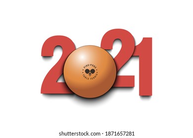 New Year numbers 2021 and ping-pong ball on an isolated background. Creative design pattern for greeting card, banner, poster, flyer, party invitation, calendar. Vector illustration