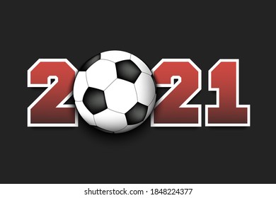 New Year numbers 2021 and soccer ball on an isolated background. Design pattern for greeting card, banner, poster, flyer, party invitation, calendar. Vector illustration