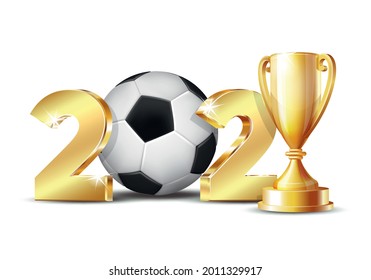 New Year numbers 2021 with soccer ball isolated on white background. Creative design pattern for greeting card, banner, poster, flyer, party invitation or calendar. Vector illustration