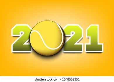 New Year numbers 2021 and tennis ball on an isolated background. Creative design pattern for greeting card, banner, poster, flyer, party invitation, calendar. Vector illustration