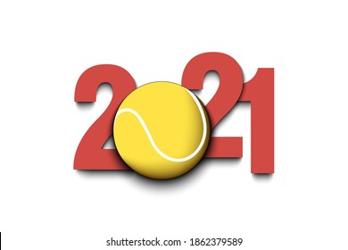 New Year numbers 2021 and tennis ball on an isolated background. Creative design pattern for greeting card, banner, poster, flyer, party invitation, calendar. Vector illustration