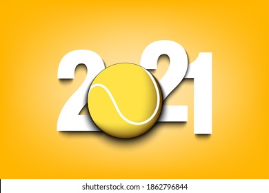 New Year numbers 2021 and tennis ball on an isolated background. Creative design pattern for greeting card, banner, poster, flyer, party invitation, calendar. Vector illustration