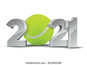 New Year numbers 2021 with Tennis ball isolated on white background. Creative design pattern for greeting card, banner, poster, flyer, party invitation or calendar. Vector illustration