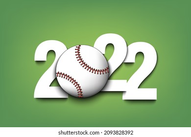 Los números de Año Nuevo 2022 y el béisbol en un contexto aislado. Diseño de tarjetas de felicitación, banner, afiche. Ilustración del vector