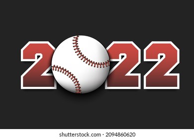 Los números de Año Nuevo 2022 y el béisbol en un contexto aislado. Diseño de tarjetas de felicitación, banner, afiche. Ilustración del vector