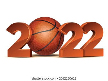 New Year numbers 2022 with basketball ball isolated on white background. Creative design pattern for greeting card, banner, poster, flyer, party invitation or calendar. Vector illustration