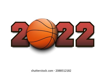 New Year numbers 2022 and basketball ball on an isolated background. Design pattern for greeting card, banner, poster. Vector illustration