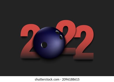 New Year numbers 2022 and bowling ball on an isolated background. Design pattern for greeting card, banner, poster. Vector illustration