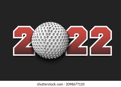 Año Nuevo número 2022 y pelota de golf en un contexto aislado. Diseño de tarjetas de felicitación, banner, afiche. Ilustración del vector
