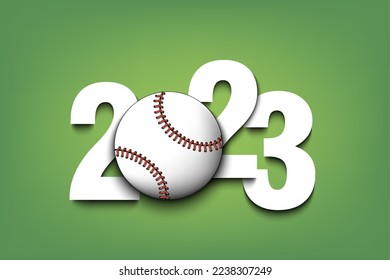 New Year numbers 2023 and baseball ball on an isolated background. Creative design pattern for greeting card, banner, poster, flyer, party invitation, calendar. Vector illustration