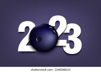 New Year numbers 2023 and bowling ball on an isolated background. Creative design pattern for greeting card, banner, poster, flyer, party invitation, calendar. Vector illustration