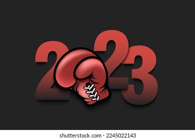 New Year numbers 2023 and boxing glove on an isolated background. Creative design pattern for greeting card, banner, poster, flyer, party invitation, calendar. Vector illustration