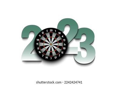New Year numbers 2023 and dartboard on an isolated background. Creative design pattern for greeting card, banner, poster, flyer, party invitation, calendar. Vector illustration