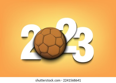 New Year numbers 2023 and handball ball on an isolated background. Creative design pattern for greeting card, banner, poster, flyer, party invitation, calendar. Vector illustration