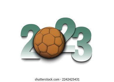 New Year numbers 2023 and handball ball on an isolated background. Creative design pattern for greeting card, banner, poster, flyer, party invitation, calendar. Vector illustration