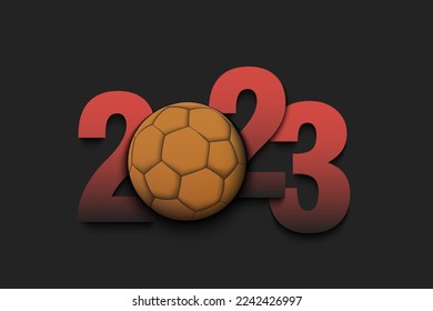 New Year numbers 2023 and handball ball on an isolated background. Creative design pattern for greeting card, banner, poster, flyer, party invitation, calendar. Vector illustration