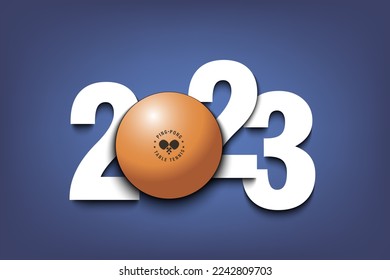 New Year numbers 2023 and ping-pong ball on an isolated background. Creative design pattern for greeting card, banner, poster, flyer, party invitation, calendar. Vector illustration