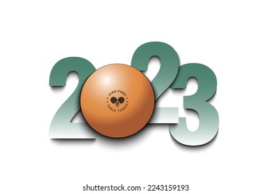 New Year numbers 2023 and ping-pong ball on an isolated background. Creative design pattern for greeting card, banner, poster, flyer, party invitation, calendar. Vector illustration