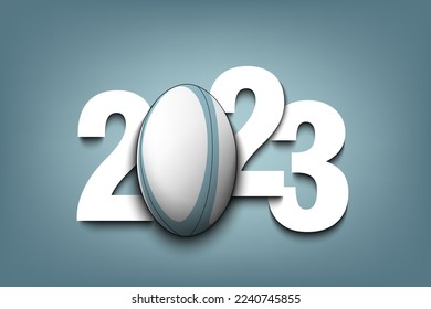 New Year numbers 2023 and rugby ball on an isolated background. Creative design pattern for greeting card, banner, poster, flyer, party invitation, calendar. Vector illustration