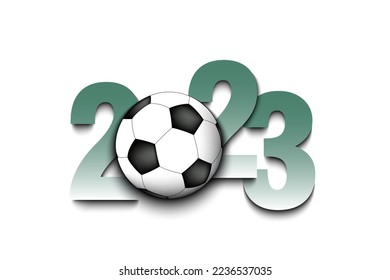 New Year numbers 2023 and soccer ball on an isolated background. Creative design pattern for greeting card, banner, poster, flyer, party invitation, calendar. Vector illustration