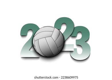 New Year numbers 2023 and volleyball ball on an isolated background. Creative design pattern for greeting card, banner, poster, flyer, party invitation, calendar. Vector illustration
