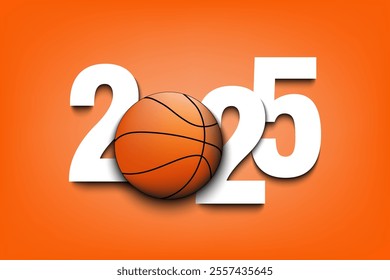 New Year numbers 2024 and basketball ball on an isolated background. Creative design pattern for greeting card, banner, poster, flyer, party invitation, calendar. Vector illustration