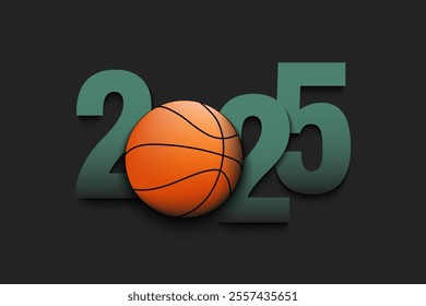 New Year numbers 2024 and basketball ball on an isolated background. Creative design pattern for greeting card, banner, poster, flyer, party invitation, calendar. Vector illustration