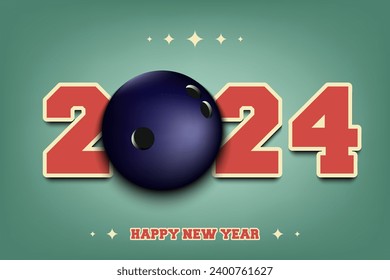 New Year numbers 2024 and bowling ball on an isolated background. Creative design pattern for greeting card, banner, poster, flyer, party invitation, calendar. Vector illustration