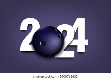 New Year numbers 2024 and bowling ball on an isolated background. Creative design pattern for greeting card, banner, poster, flyer, party invitation, calendar. Vector illustration