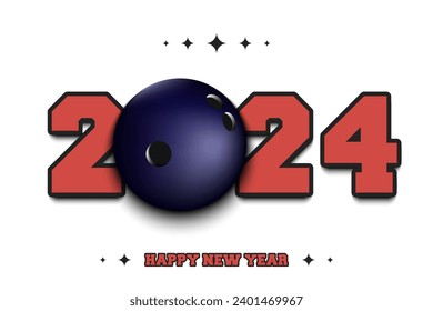 New Year numbers 2024 and bowling ball on an isolated background. Creative design pattern for greeting card, banner, poster, flyer, party invitation, calendar. Vector illustration