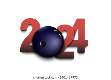 New Year numbers 2024 and bowling ball on an isolated background. Creative design pattern for greeting card, banner, poster, flyer, party invitation, calendar. Vector illustration