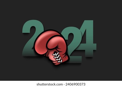 New Year numbers 2024 and boxing glove on an isolated background. Creative design pattern for greeting card, banner, poster, flyer, party invitation, calendar. Vector illustration