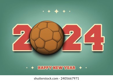 New Year numbers 2024 and handball ball on an isolated background. Creative design pattern for greeting card, banner, poster, flyer, party invitation, calendar. Vector illustration