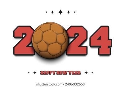 New Year numbers 2024 and handball ball on an isolated background. Creative design pattern for greeting card, banner, poster, flyer, party invitation, calendar. Vector illustration