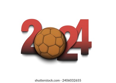 New Year numbers 2024 and handball ball on an isolated background. Creative design pattern for greeting card, banner, poster, flyer, party invitation, calendar. Vector illustration